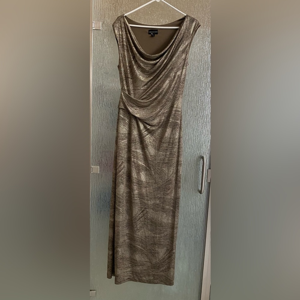 Connected Apparel Tan Gold Ruched Sheath Dress